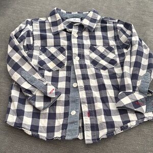 Hanna Andersson Navy and White Checkered Button Down Shirt
